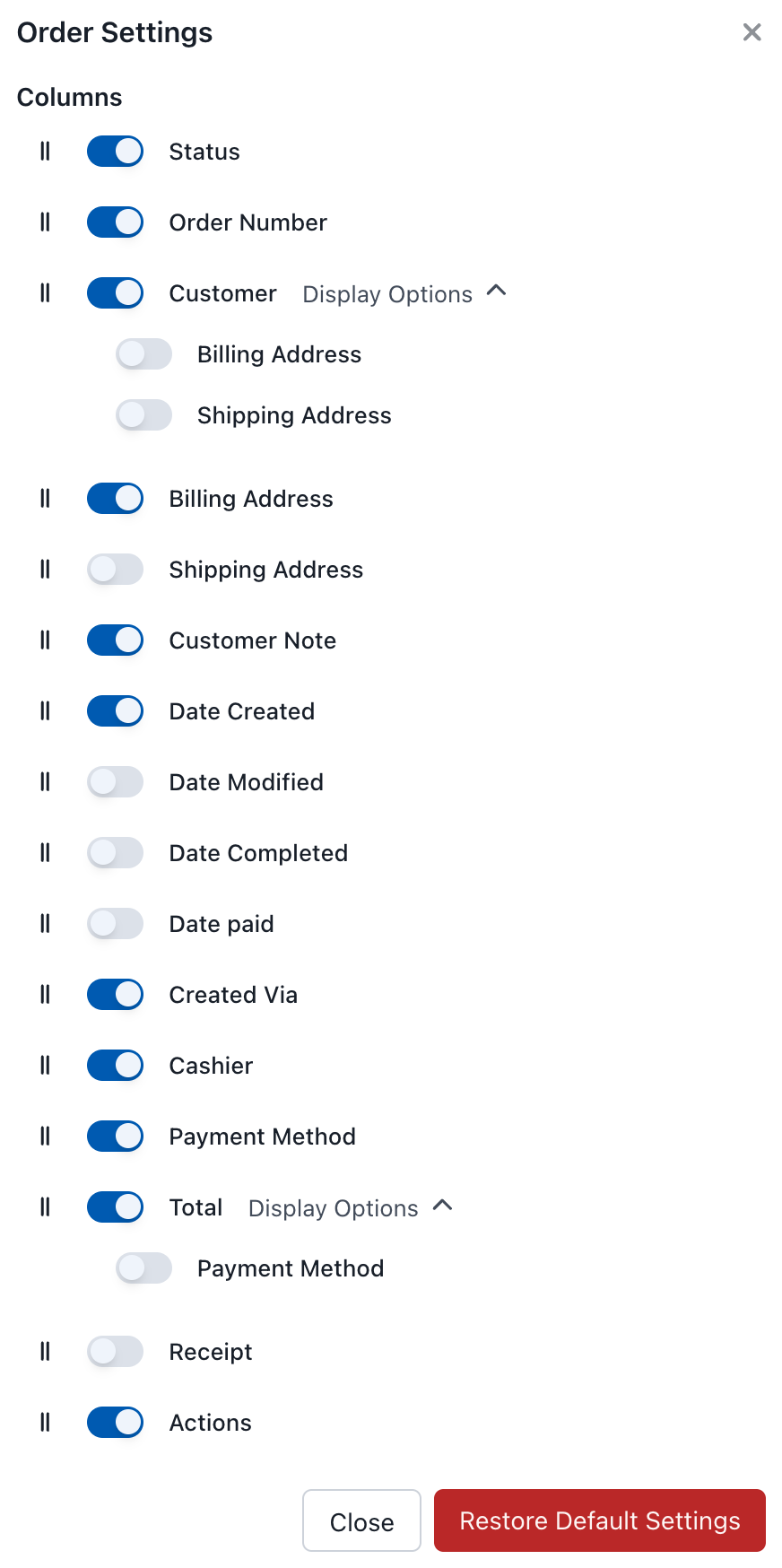 Orders Settings